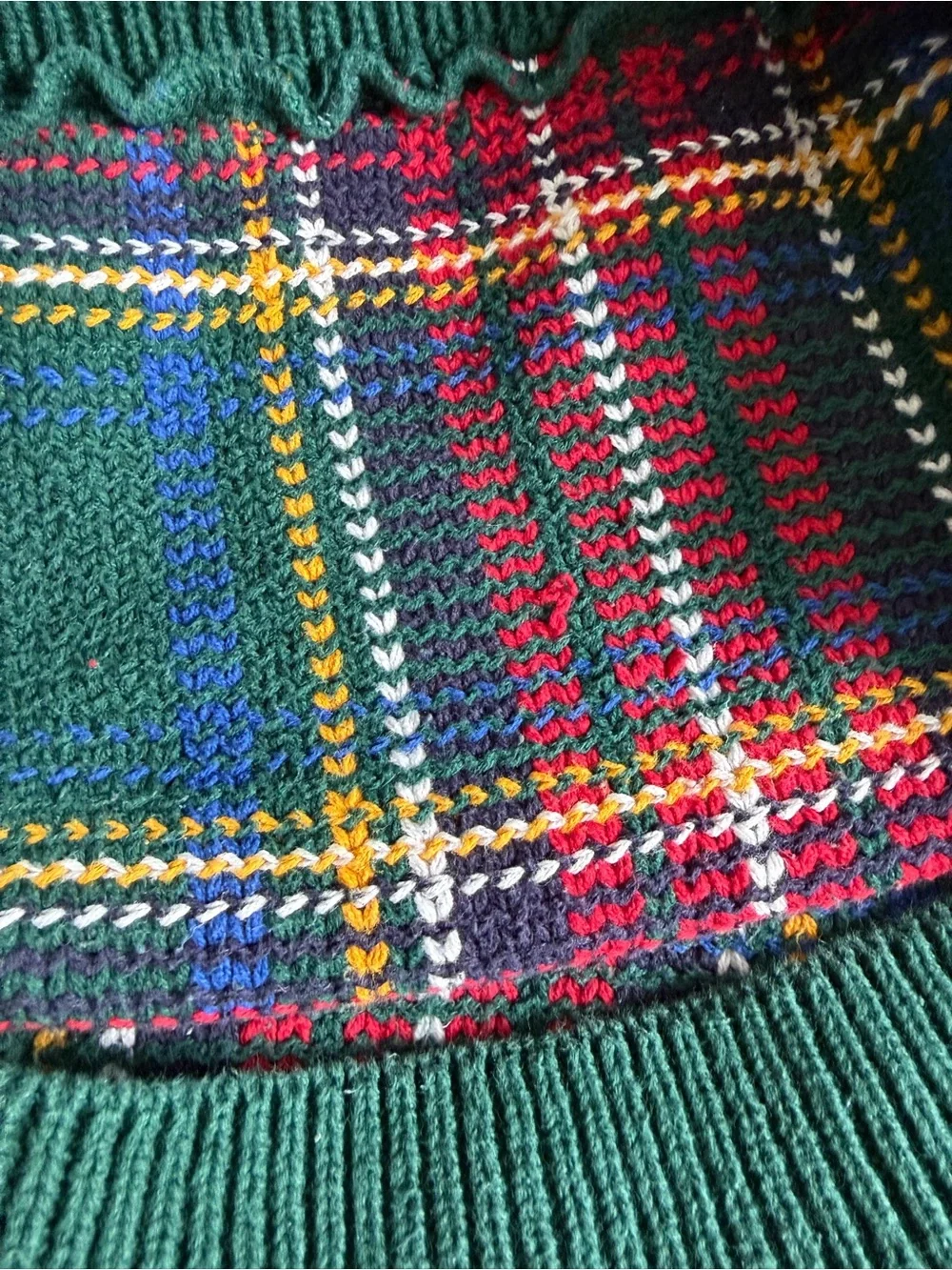 VTG 90s GAP Green Blue Red Holiday Tartan Plaid Knit Sweater Vest 100% Cotton